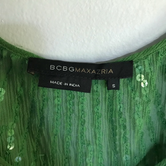 BCBG Sheer Green Sequin Boho Top - Picture 3 of 8